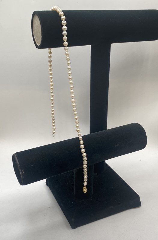 14K Yellow Gold Clasp Cultured Pearl Necklace 5.5mm Knotted JCM 17.75″