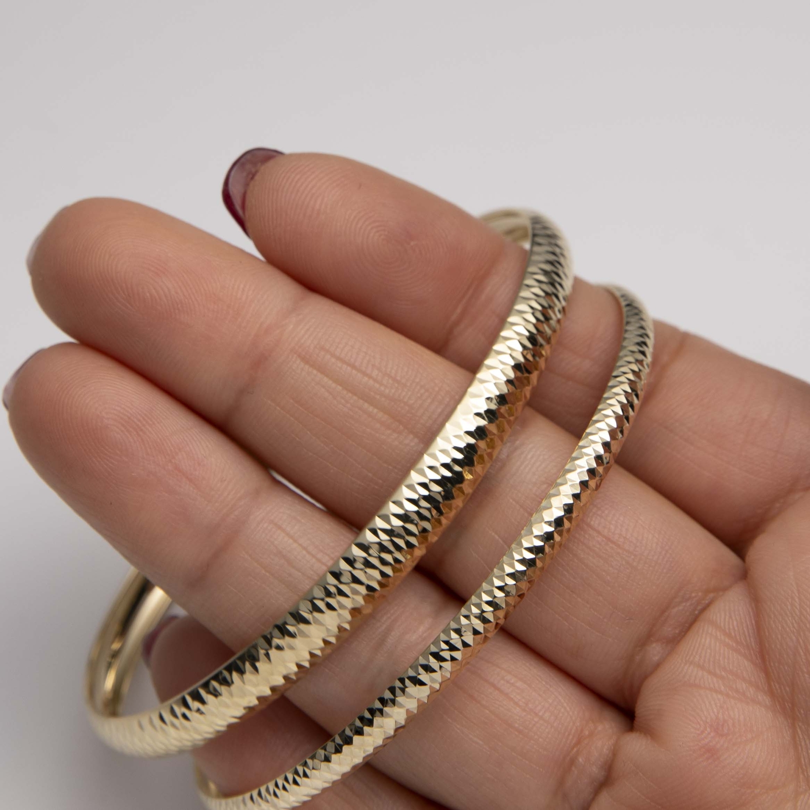 Diamond-Cut Textured Bangle Real 10K Yellow Gold All Sizes