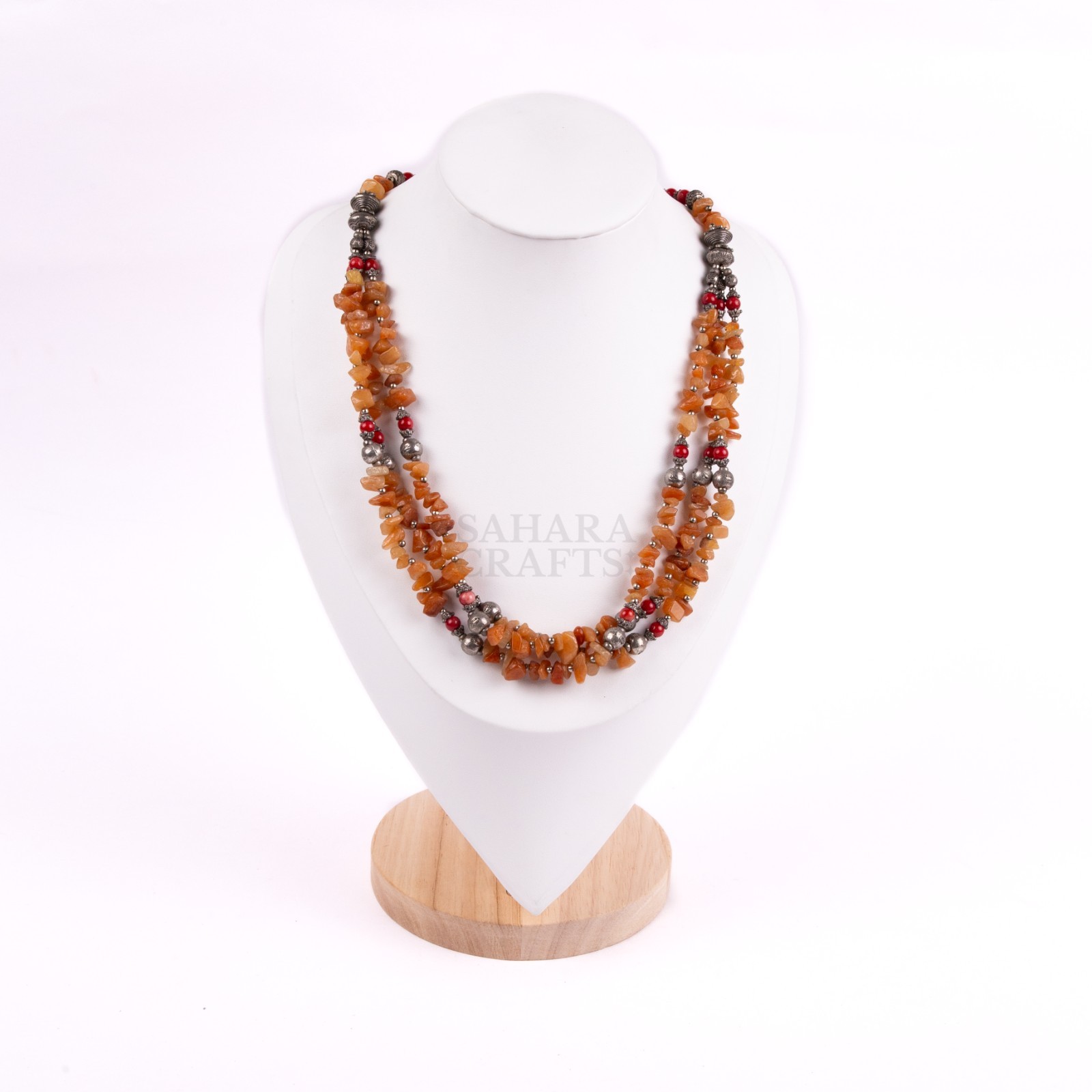 Carnelian Coral Beaded Necklace, Natural Gems Necklace, Handmade Boho Jewelry