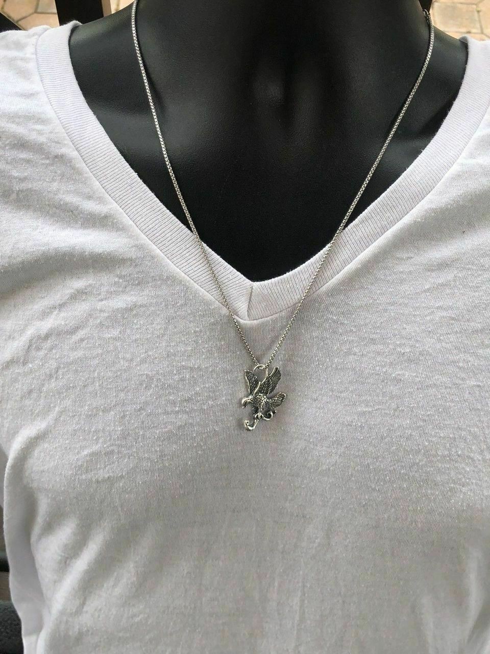Solid 925 Sterling Silver USA American Eagle Mens Pendant