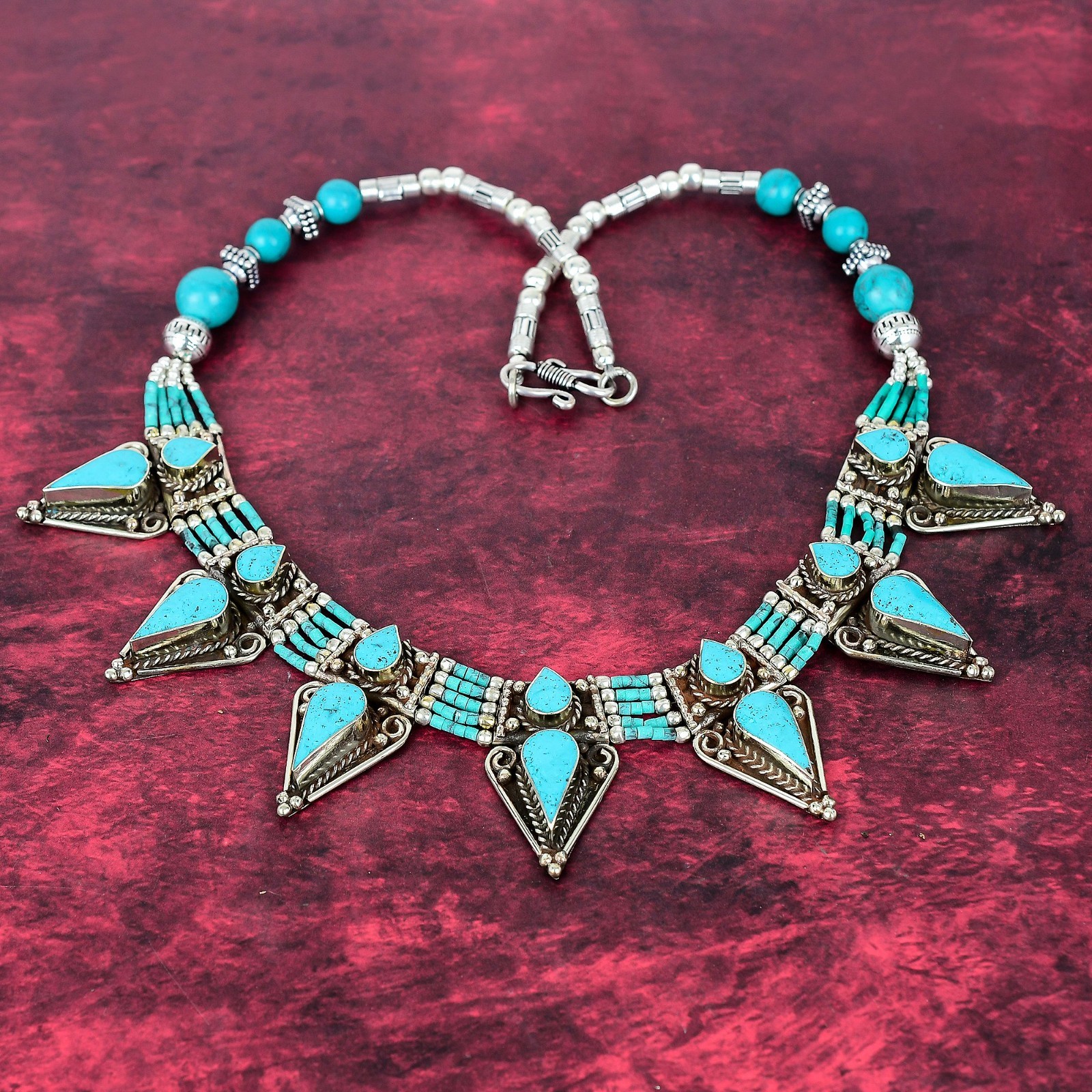 Turquoise Gemstone 925 Sterling Silver Handmade Designer Nepali Jewelry Necklace