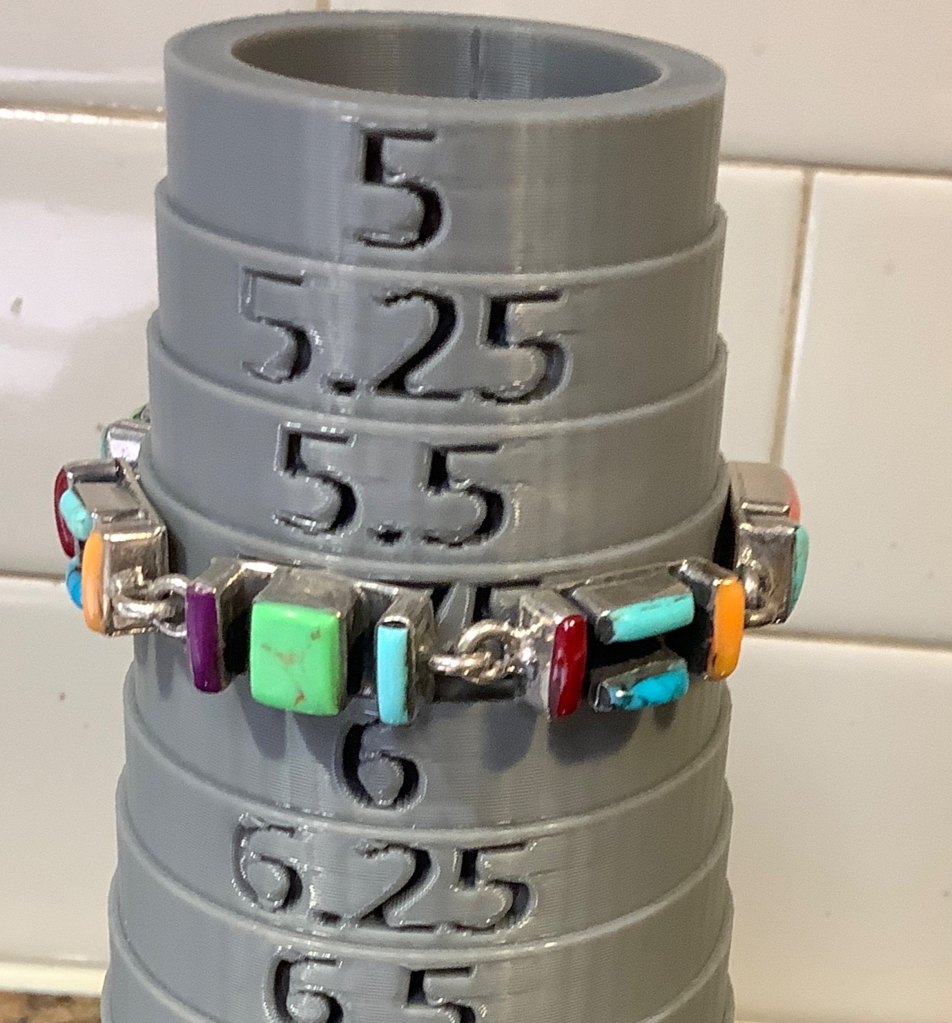 VTG Mexico 925 Inlaid MOSAIC Multi Gemstone Bracelet SZ 6.5 SMALL