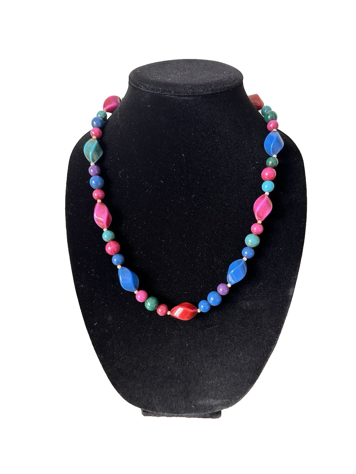 Vintage 1980’s Vibrant Multi-color Beaded Lucite or Acrylic Resin Necklace