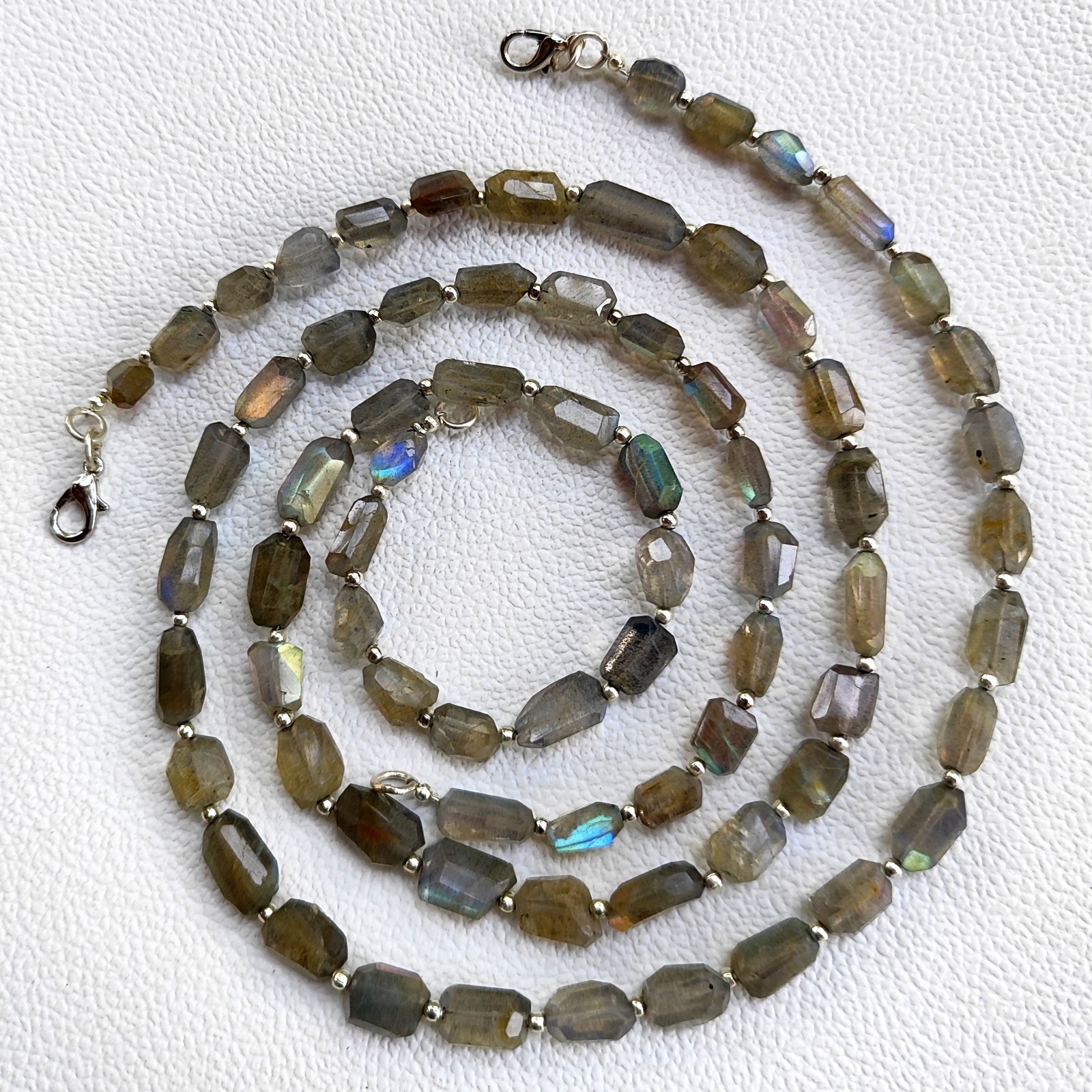 India Rainbow Fire Labradorite 7-11mm Faceted Nugget Beads 17″ Necklace