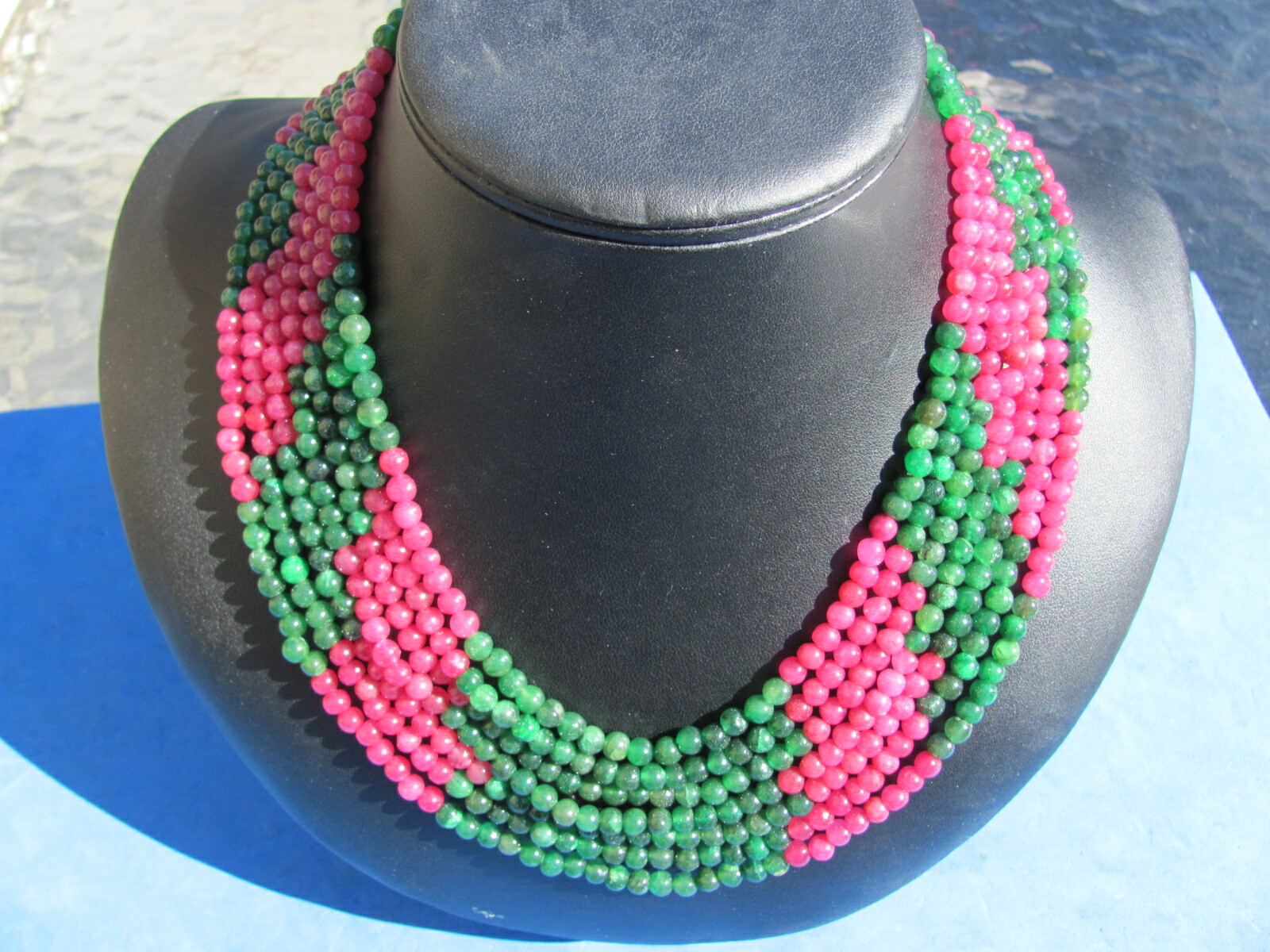 FANTASTIC RUBY /Emerald 7 line necklace 18 inches to 36 inches adjustable