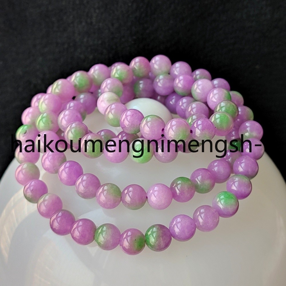 Certified Grade A 8mm Lavender Green Burma Jade jadeite Round Bead Necklace 34″