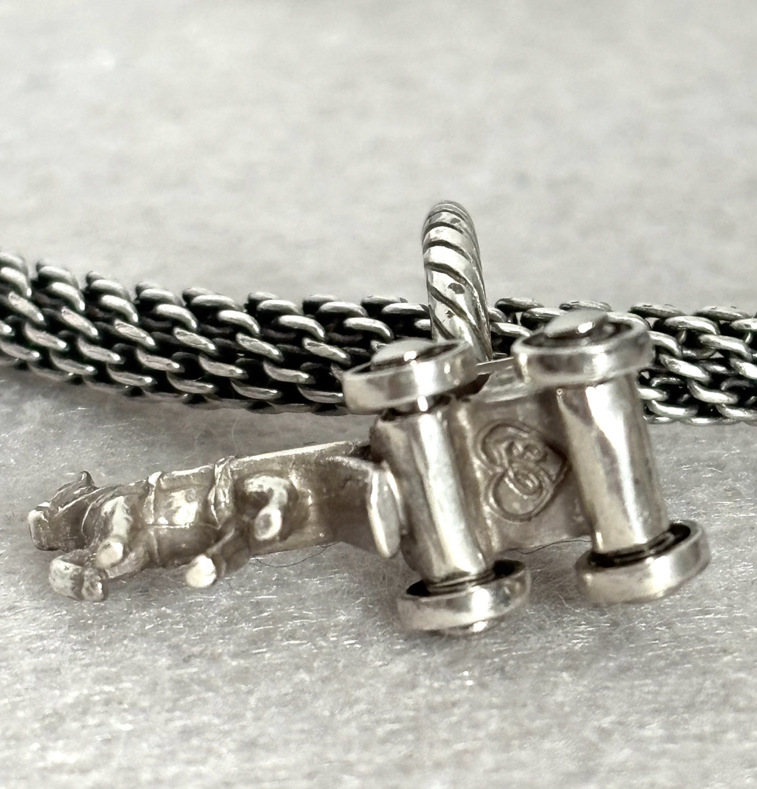 Brighton Antique Silver Tone Mesh Chain Bracelet w/Horse & Carriage Charm