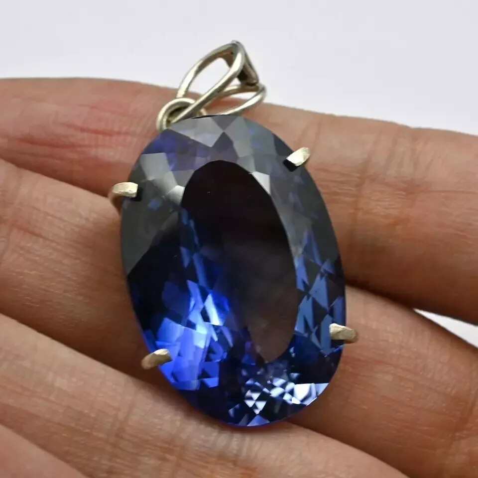 22 Ct Natural Blue Sapphire Certified Oval Cut 925 Solid Silver Pendant Gemstone