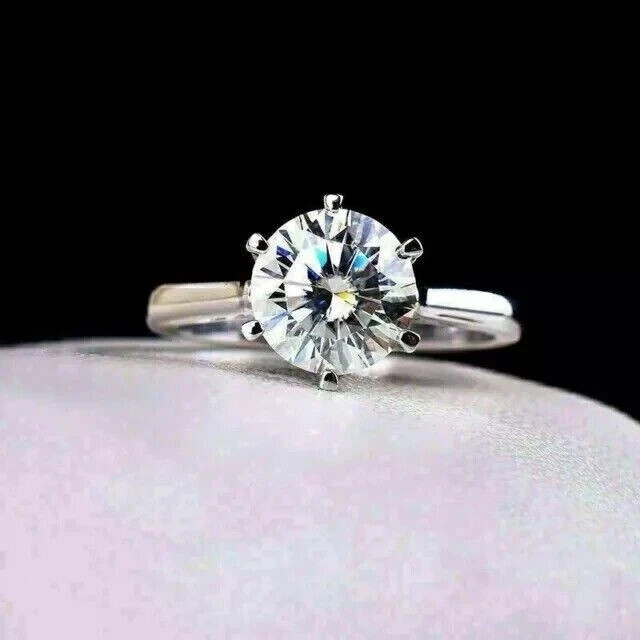 4.00Ct Real Moissanite Round Cut Solitaire Wedding Ring 14K White Gold Plated