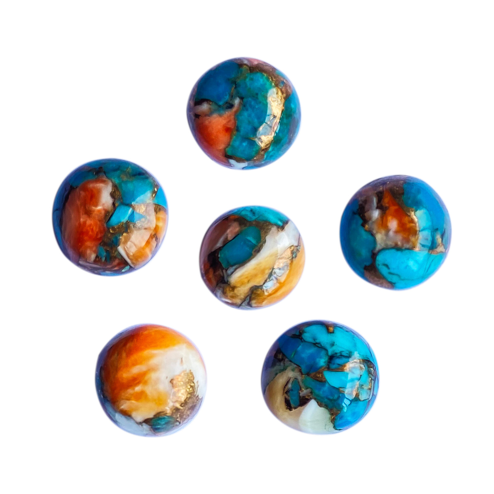 [WHOLESALE] SPINY OYSTER COPPER TURQUOISE CABOCHON ROUND SHAPE LOOSE GEMSTONE