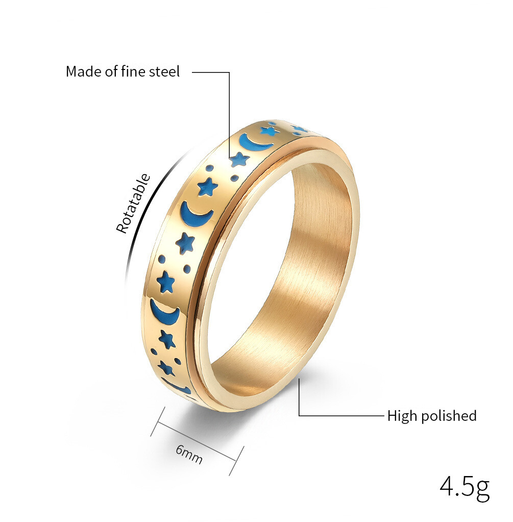 Spinner Ring for Women Men Boy Stainless Steel Decompression Anxiety Moon Star
