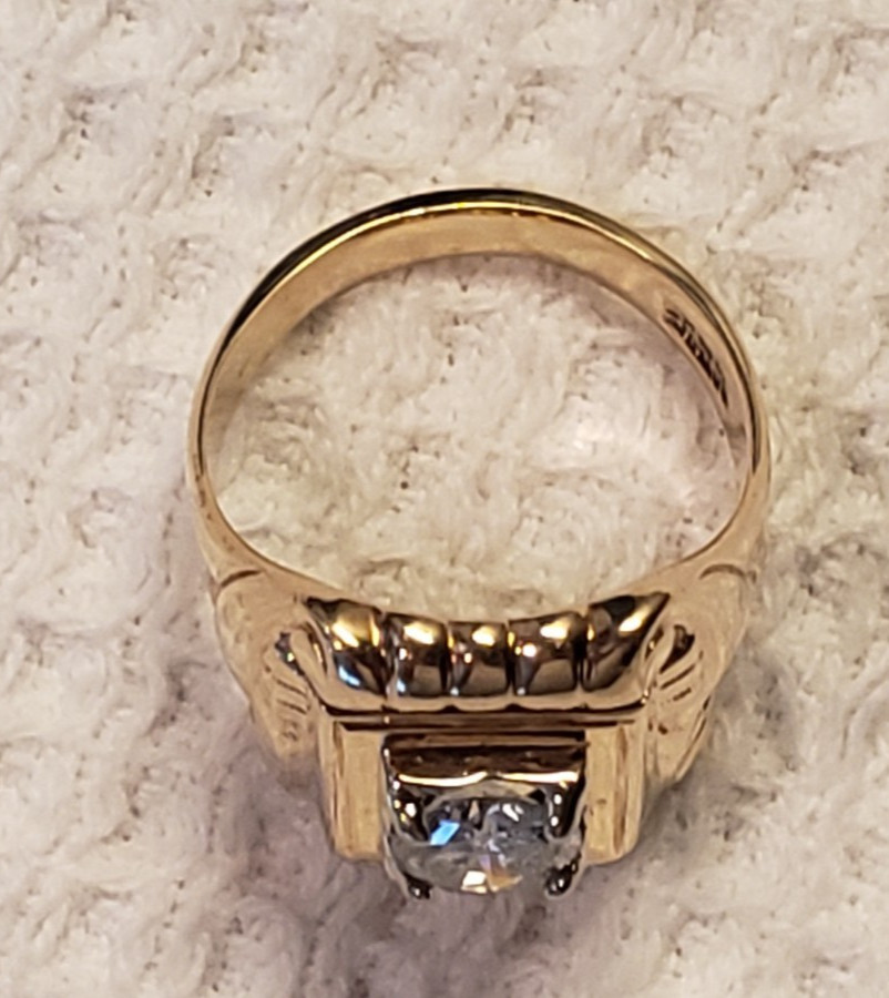 Men’s 10 Karat Gold Gothic Ring With Approx. 1.22CT Genuine Round Diamond
