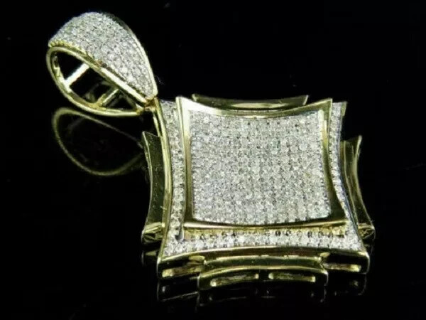 2.20Ct Round Lab Created Diamond Men Cluster Square Pendant 14K Yellow Gold Over