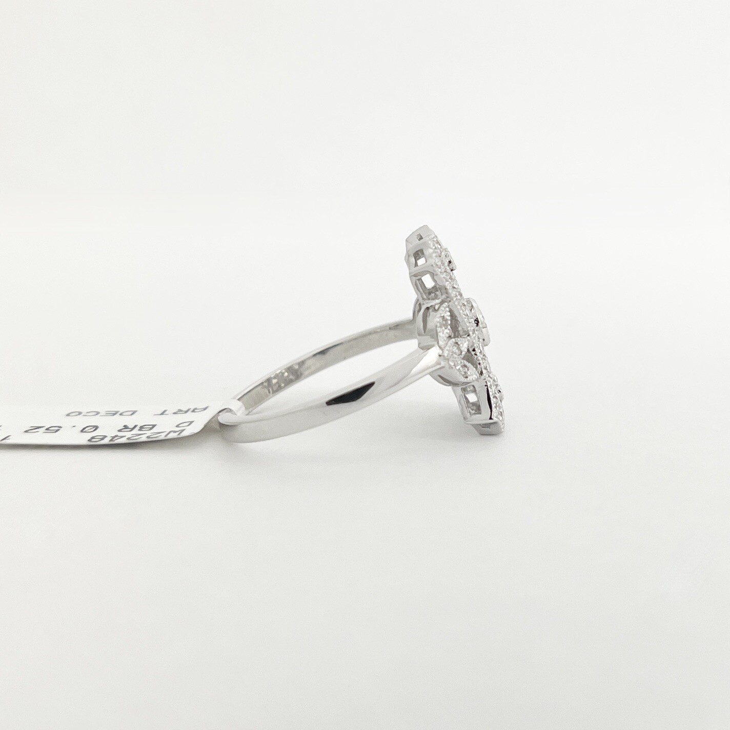 Art-Deco Style Long Pave Diamond Filigree Statement Ring 18K White Gold .52 CTW