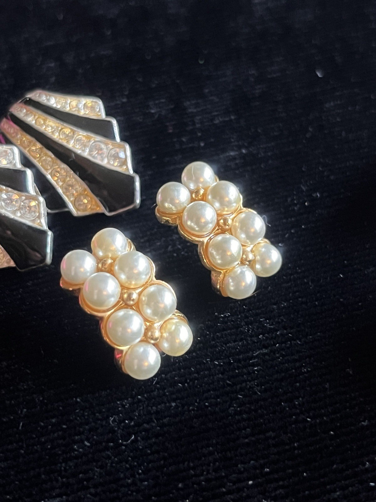 4 pair of vintage statement earring sets metal faux pearl rhinestones