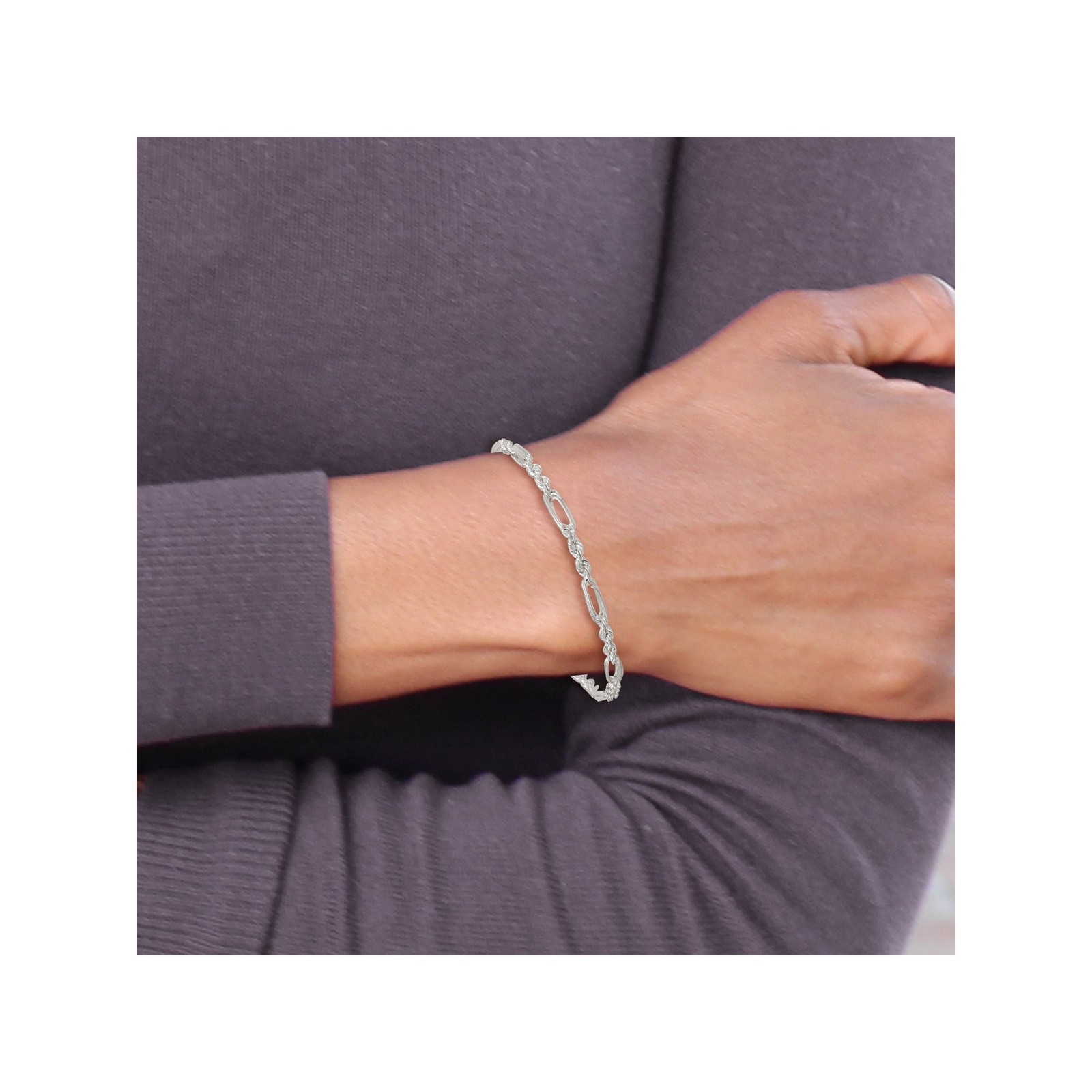 Sterling Silver Polished Figaro Rope Bracelet 4-8mm 7.5-8″