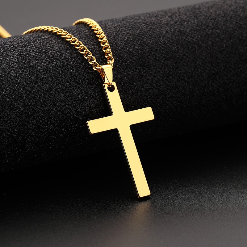 Fashion Polished Jewelry Men Women Stainless Steel Silver Smooth Cross Necklace