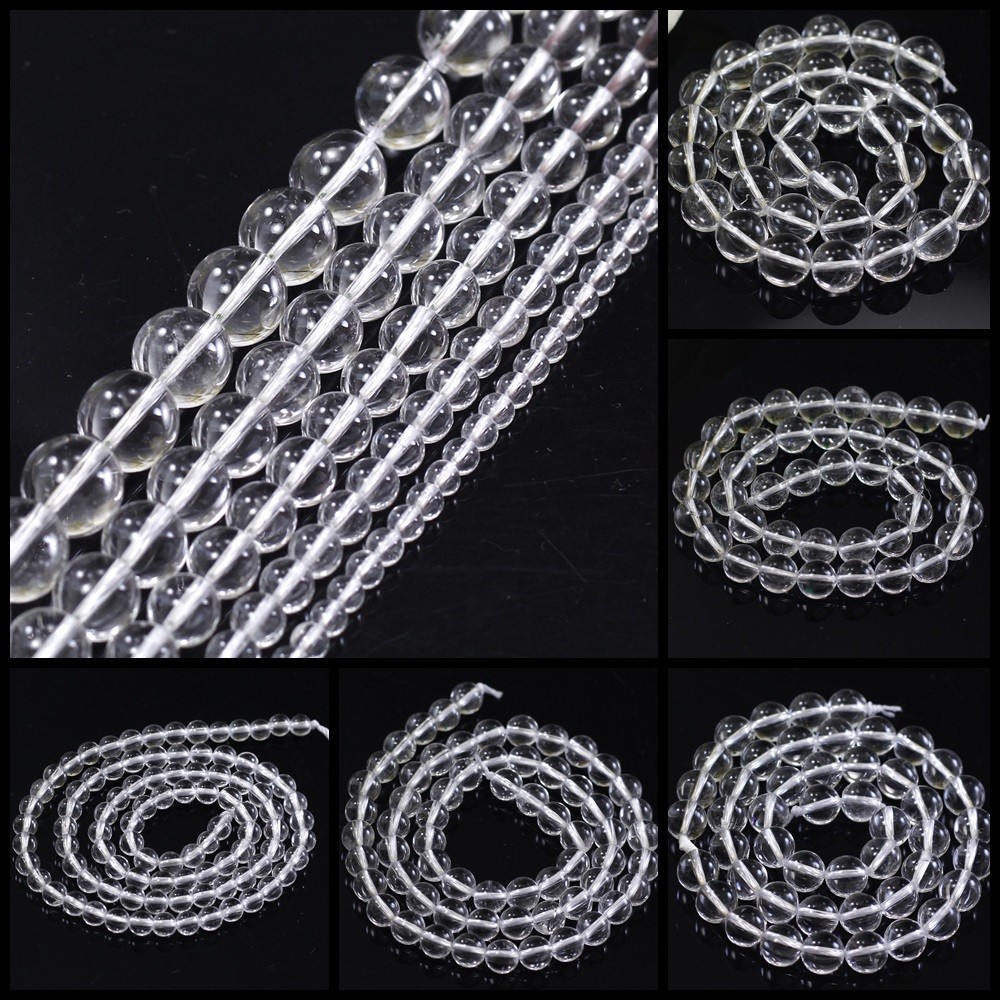 Natural Crystal Quartz Round Spacer Loose Bead 15″ 3 4 6 8 10 12 Jewelry Making