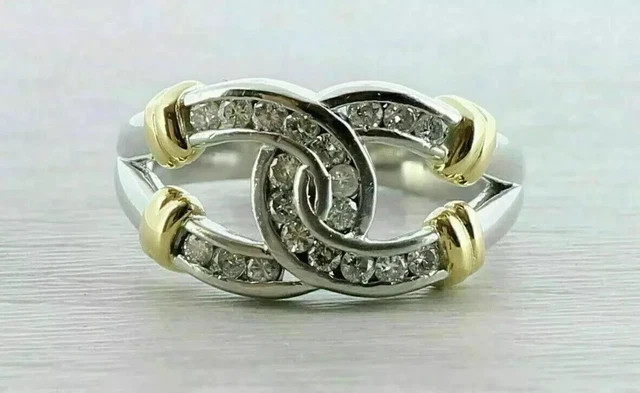 2 Ct Round Cut Lab Created Diamond Horseshoe Band Ring 14k Two Tone Gold Plated
