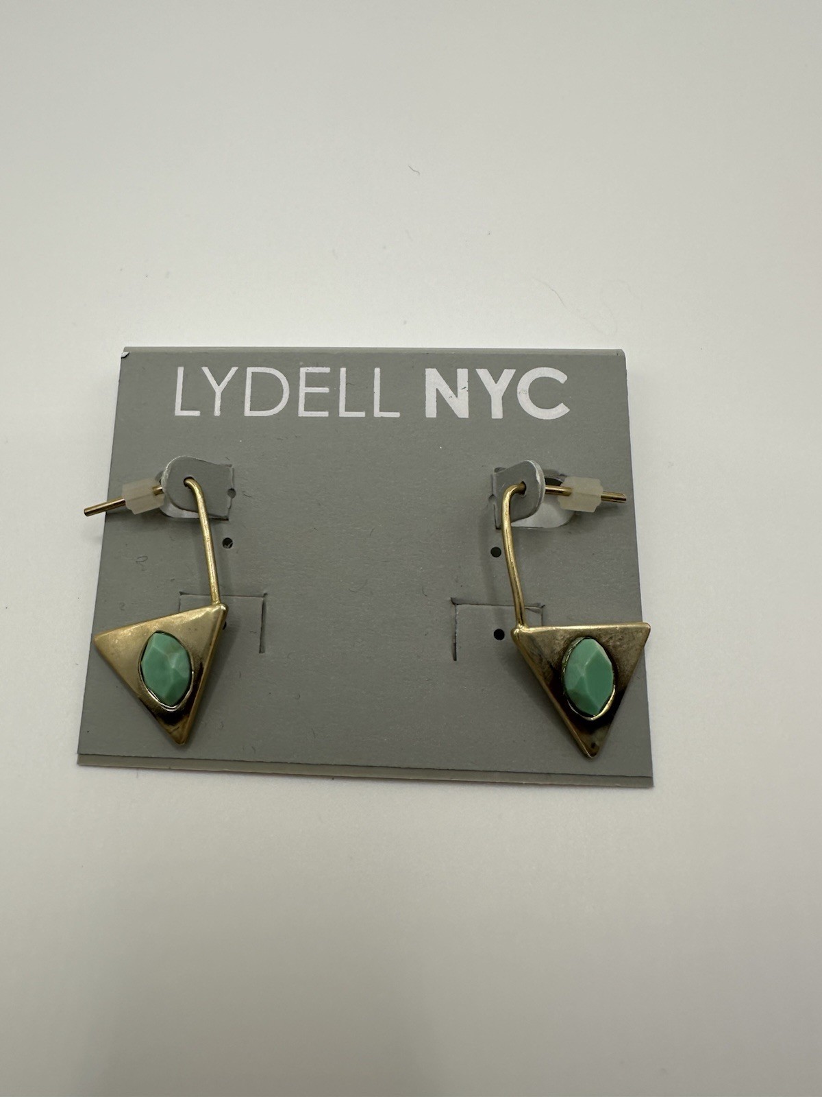 NWT LYDELL NYC Gold Tone Dangle Triangle Earrings W/ Acrylic Turquoise Stone 1”L