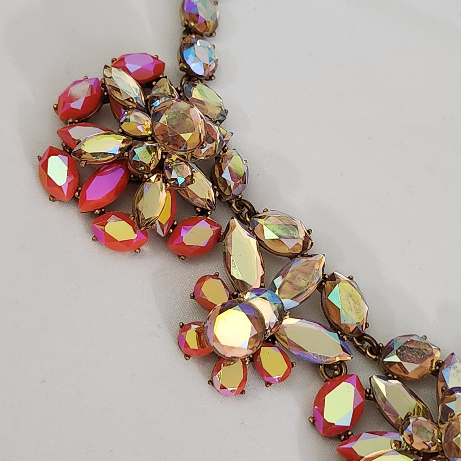 J.Crew Signed Multi Color Aurora Borealis Rhinestone Floral Statement Necklace