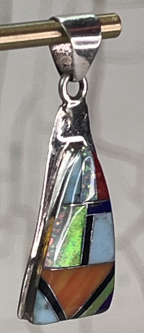 Turquoise Multi Stone Inlay Sterling Silver Pendant NAVAJO Trevor Jack Signed