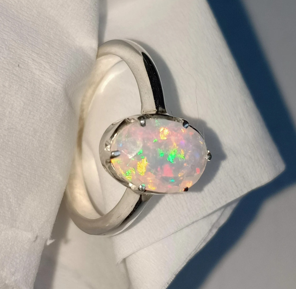 Natural Fire Opal Gemstone Ring 925Solid Silver Australian Opal Gemstone Jewelry