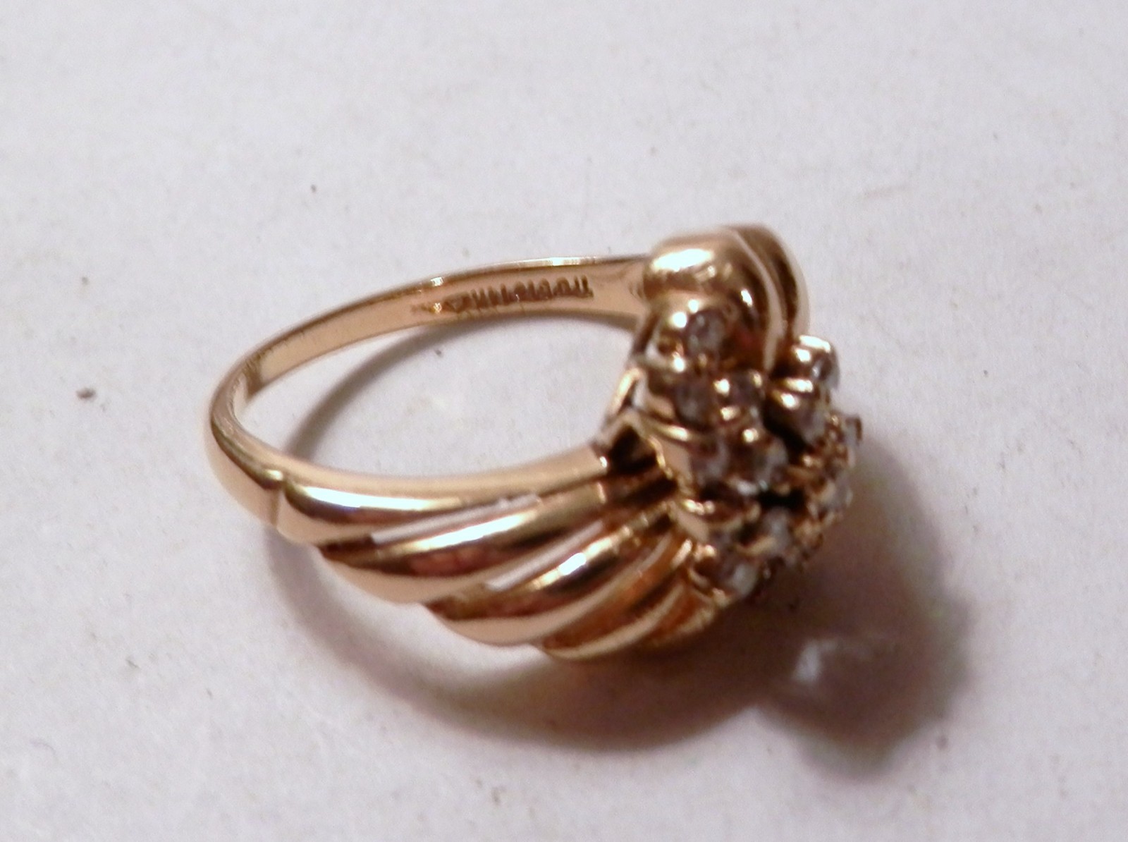 Stunning Tru Glo Diamond Cluster Waterfall 14K Yellow Gold Ring 5.3 Gram Size 7