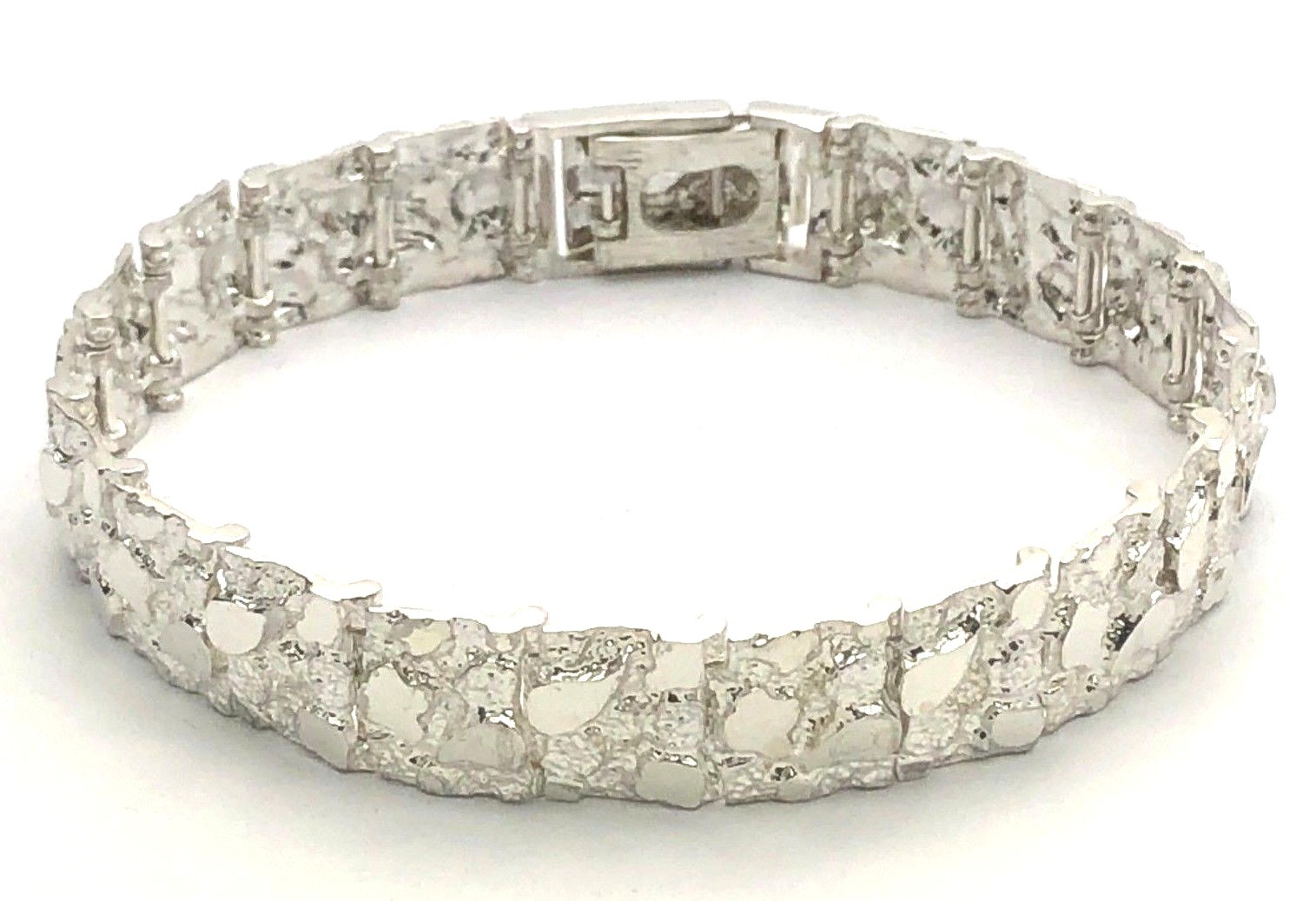925 Sterling Silver Solid Nugget Bracelet Adjustable 8″ 12.5mm 28.5 grams