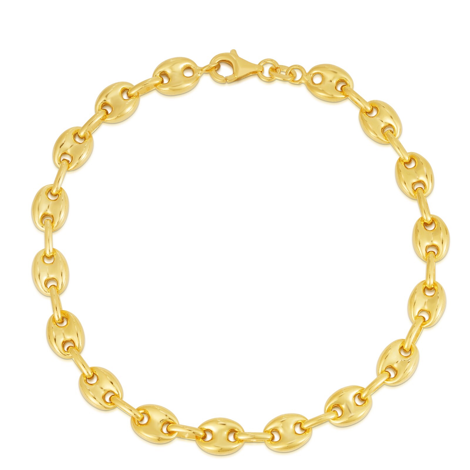 18K Gold Plated 925 Solid Sterling Silver 6MM Puffed Mariner Chain Link Bracelet