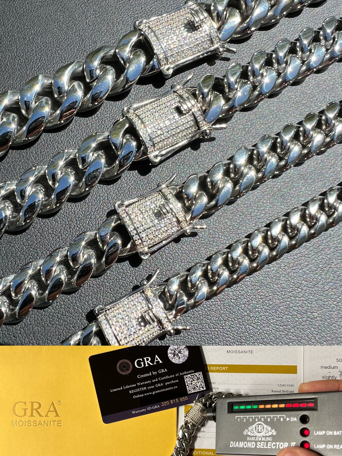 Real Miami Cuban Link Chain Necklace Bracelet Stainless Steel MOISSANITE Clasp