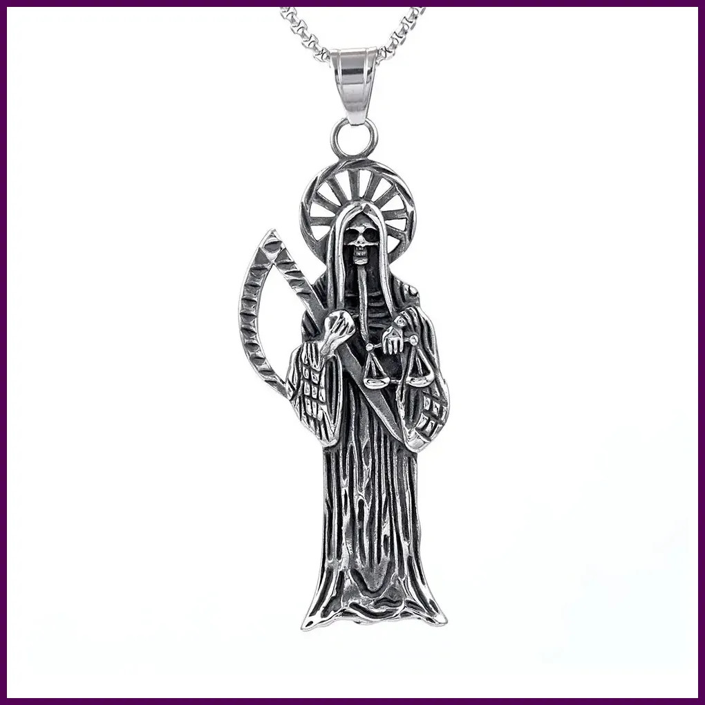 Saiye 316L Stainless Steel Holy Saint Death Santa Muerte Grim Reaper Pendant.