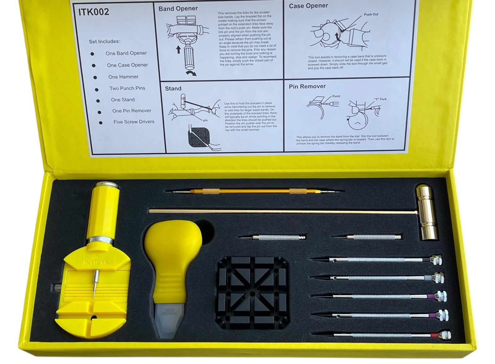 New Invicta Watch Tool Repair Kit 12 Piece Set Band & Case Opener Screw Driver