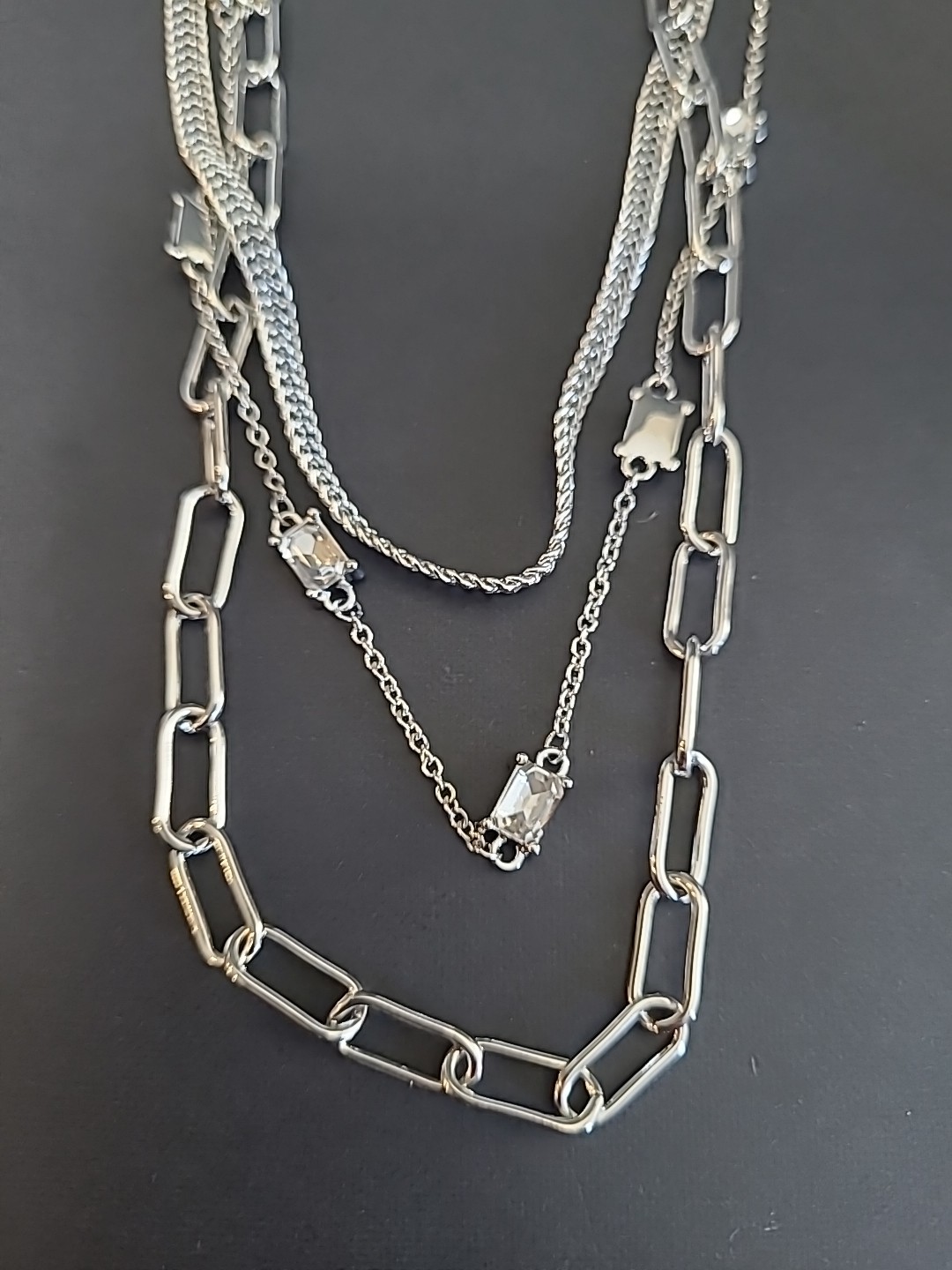 On 34th Crystal & Mixed Link Layered Collar Necklace, 16″ + 2″ extender GIFT 🎁
