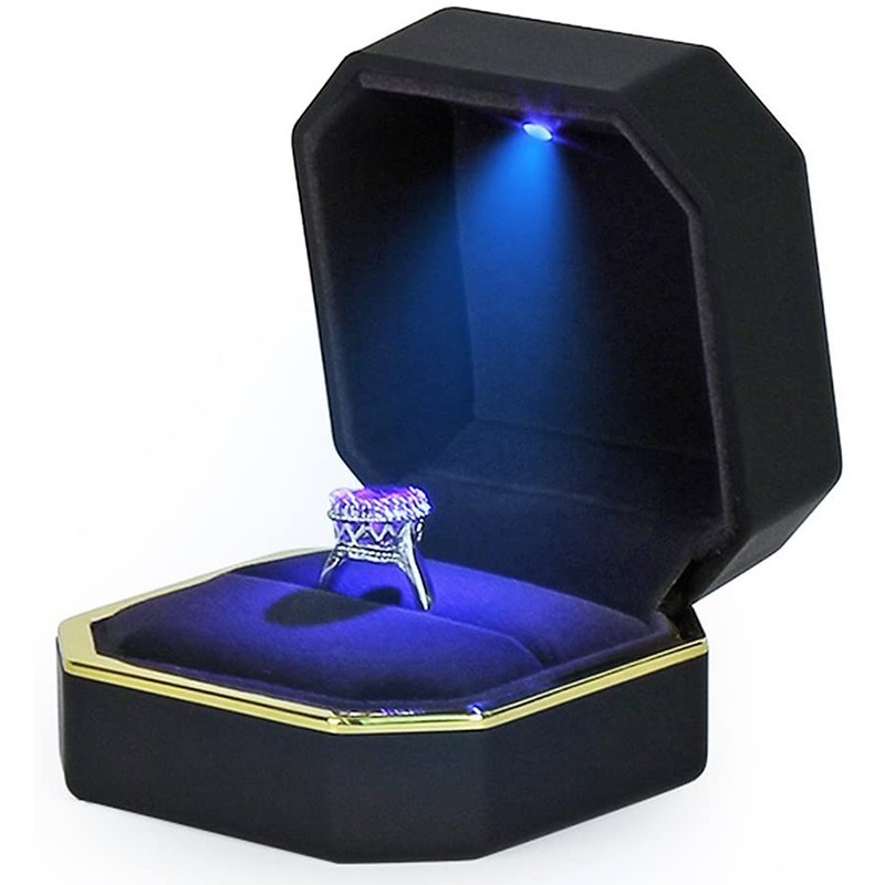 LED Ring Box Luxury Velvet Proposal Engagement Wedding Jewelry Gift Case Light