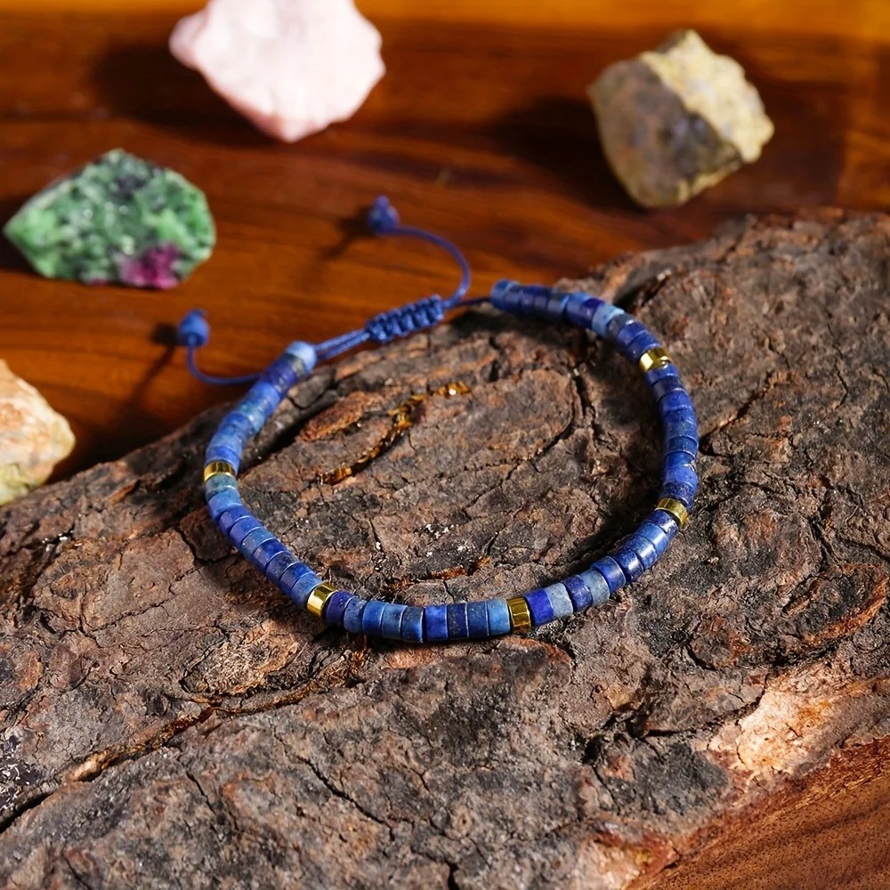 Natural Lapis Lazuli Jasper Stone 2x4mm Dainty Blue Gemstone Bracelet Gift