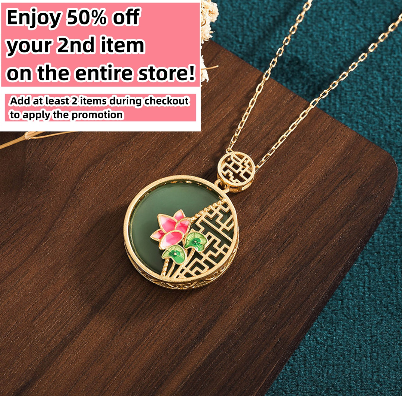 Jade Carved Flower Pendant Necklace Charm 18K Gold Plated Chain Dainty Gemstone