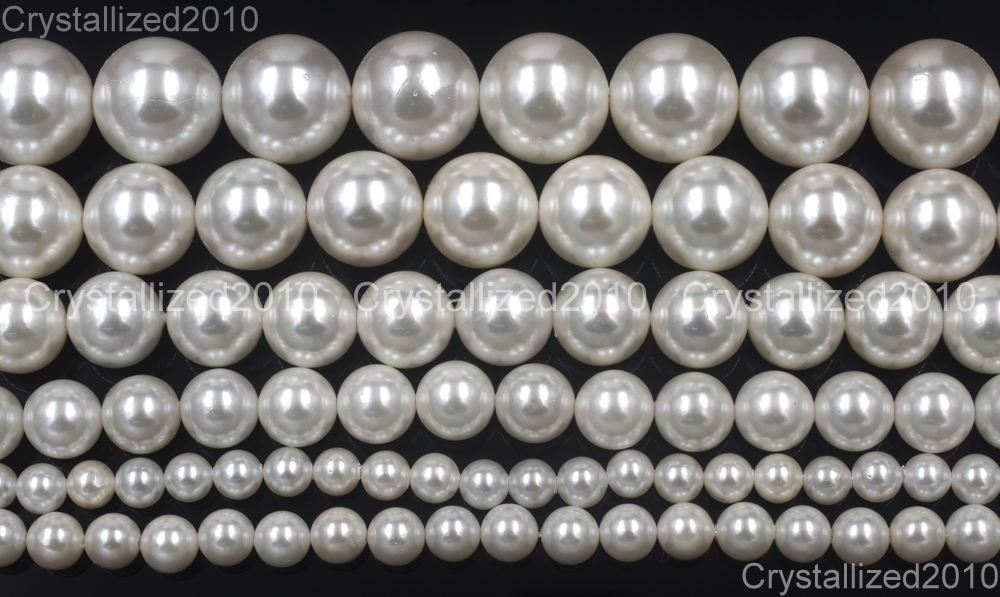 Natural White Oyster Shell Pearls Round Beads 5mm 6mm 8mm 10mm 12mm 14mm 15.5″