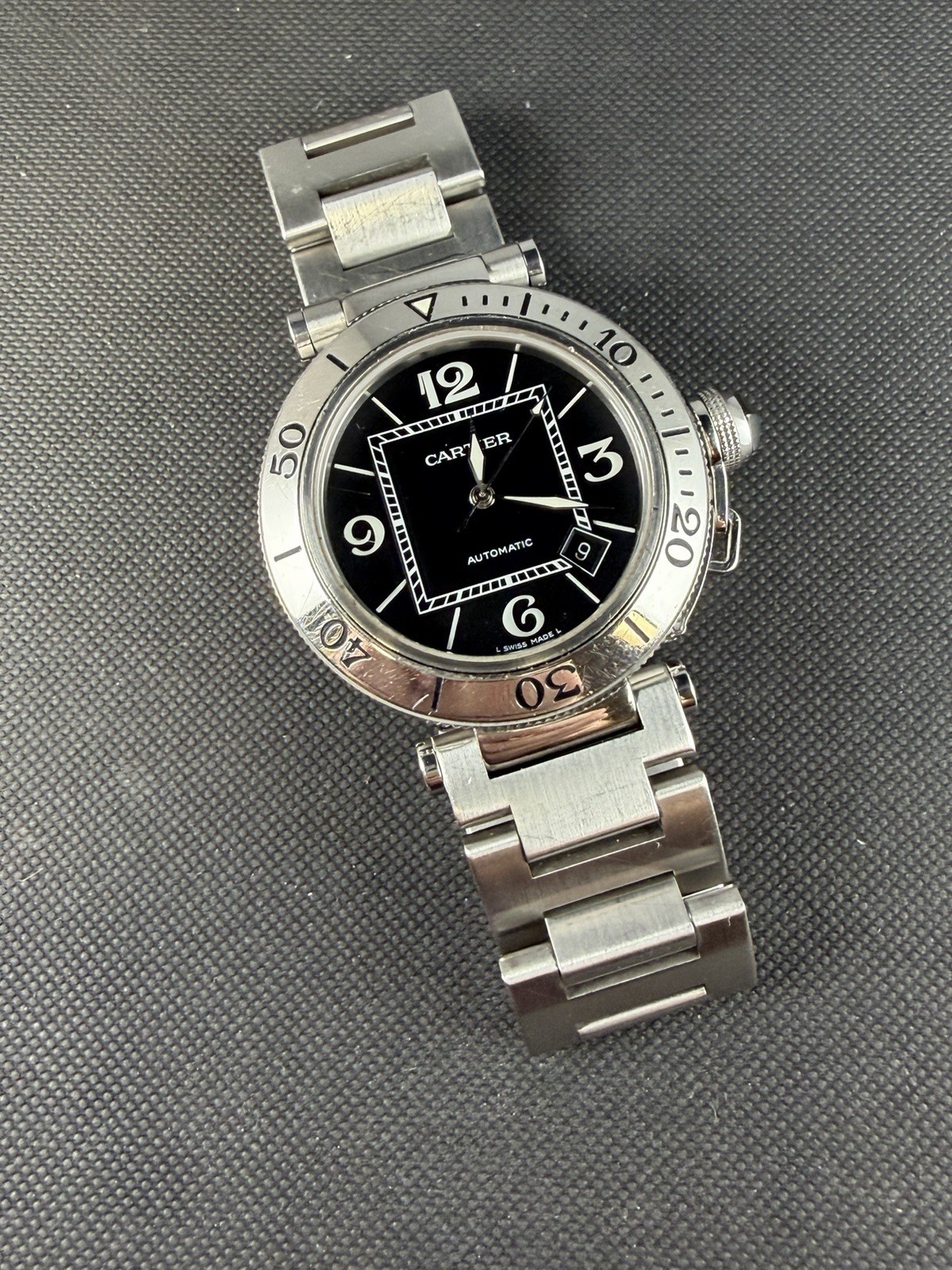 Cartier Pasha Seatimer 2790 Auto 40mm SS Watch Date Black Diver Dial