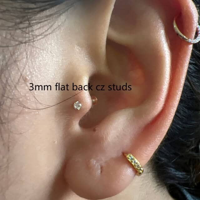 Renkovte Flat Back Screw Back CZ Stud Earrings Small Helix Cartilage Piercing