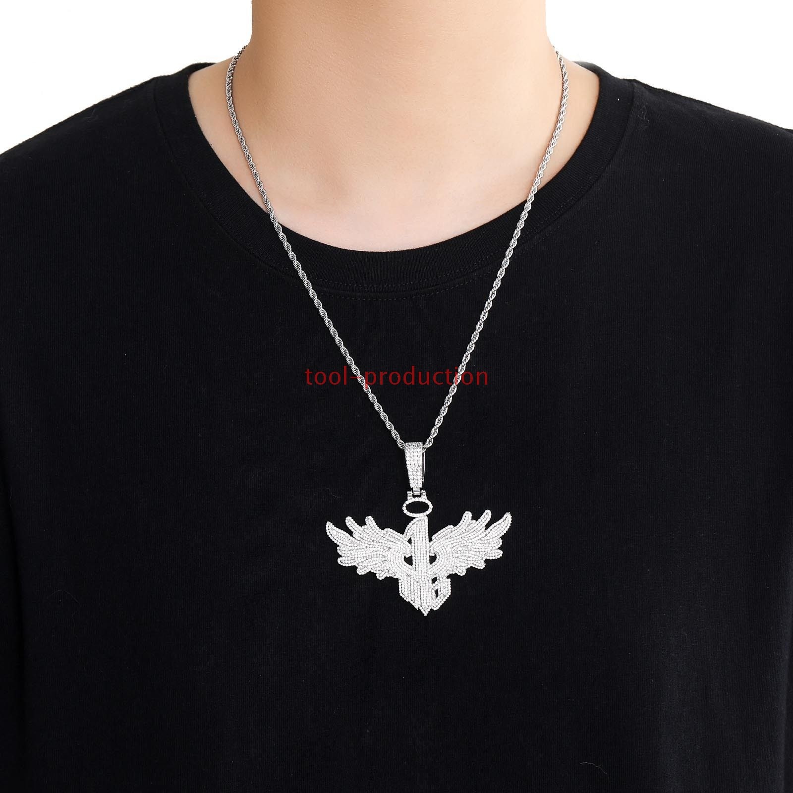 Handmade Sparkling Angel Wings Zircon Pendant with Free Chain A+++++
