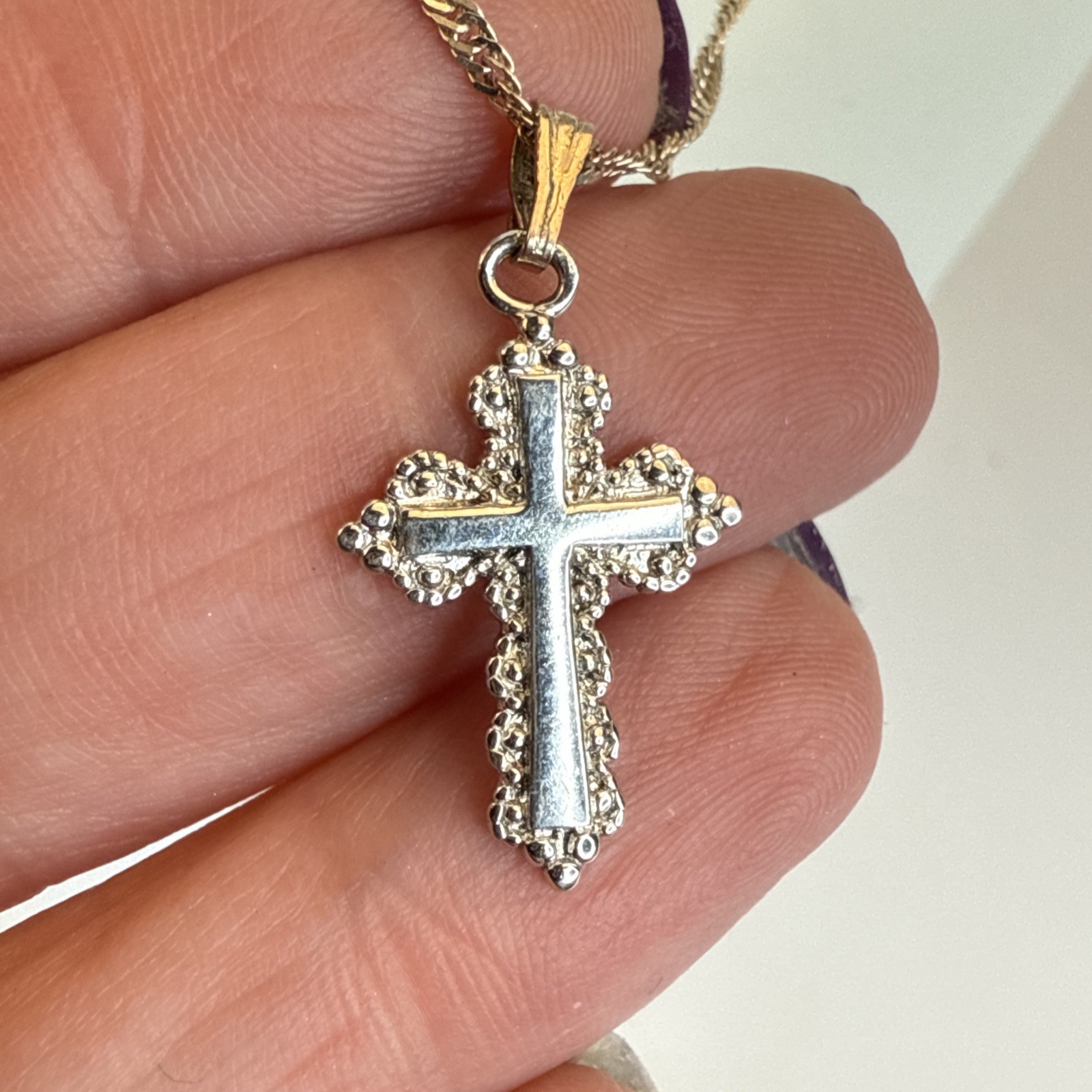 STERLING SILVER Cross Pendant 1” w/ 1mm Width 18″ Chain 3.7g