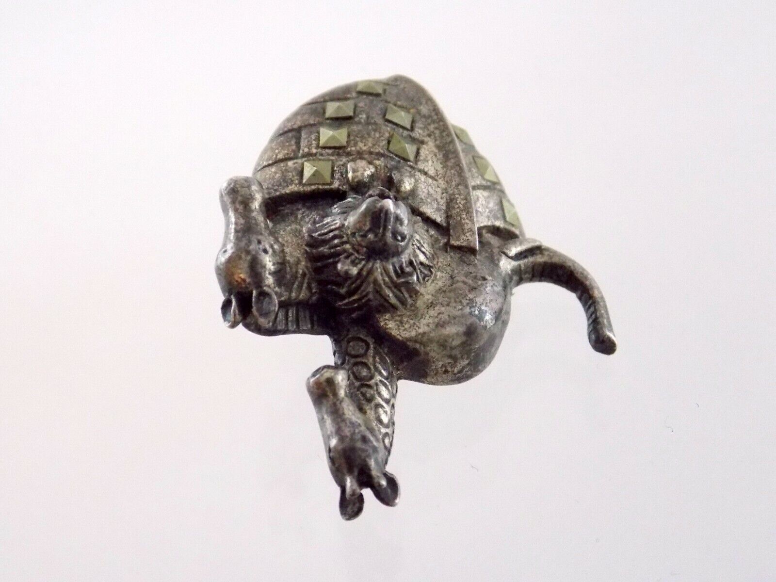 Vintage Sterling Silver Noahs Ark Marcasite Pin 925 Figural Brooch Animals Lion