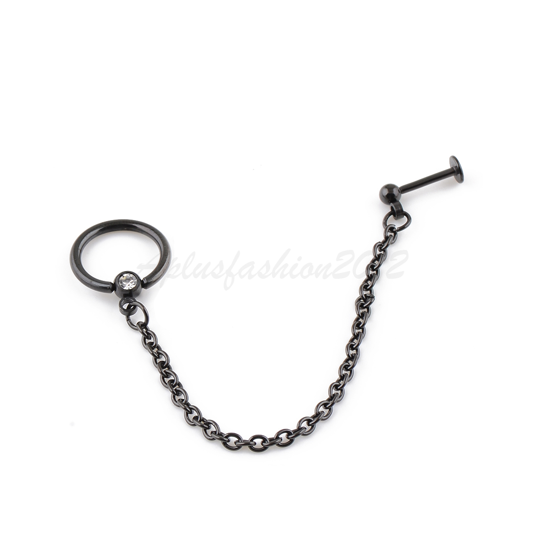 1pc Gem 14g Captive Bead Ring 7cm Chain Linked Cartilage/ Tragus 16g Barbell