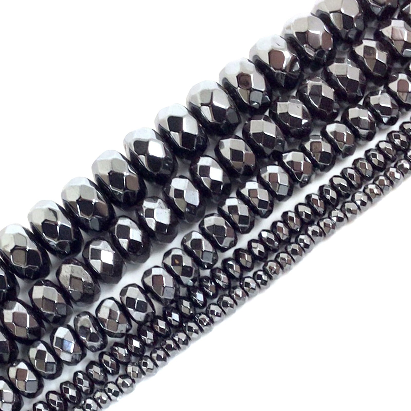 Shiny Black Hematite Faceted Rondelle Spacer Loose Beads 15″ 3mm 4mm 6mm 8mm