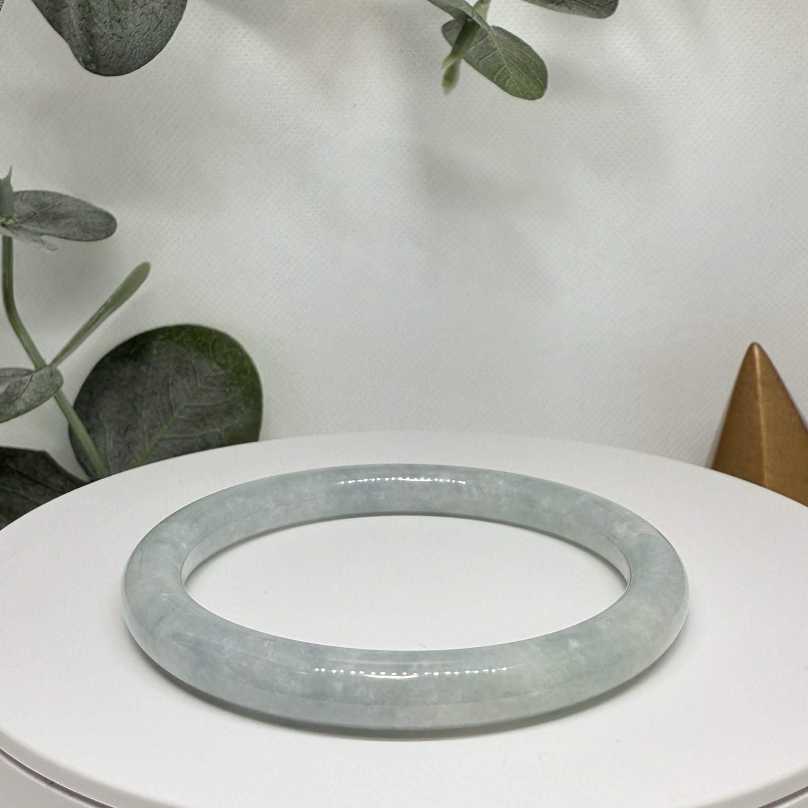 Jadeite Hard Bangle Light Blue/Green Size: 56.2MM Width: 7.6MM w/Certificate