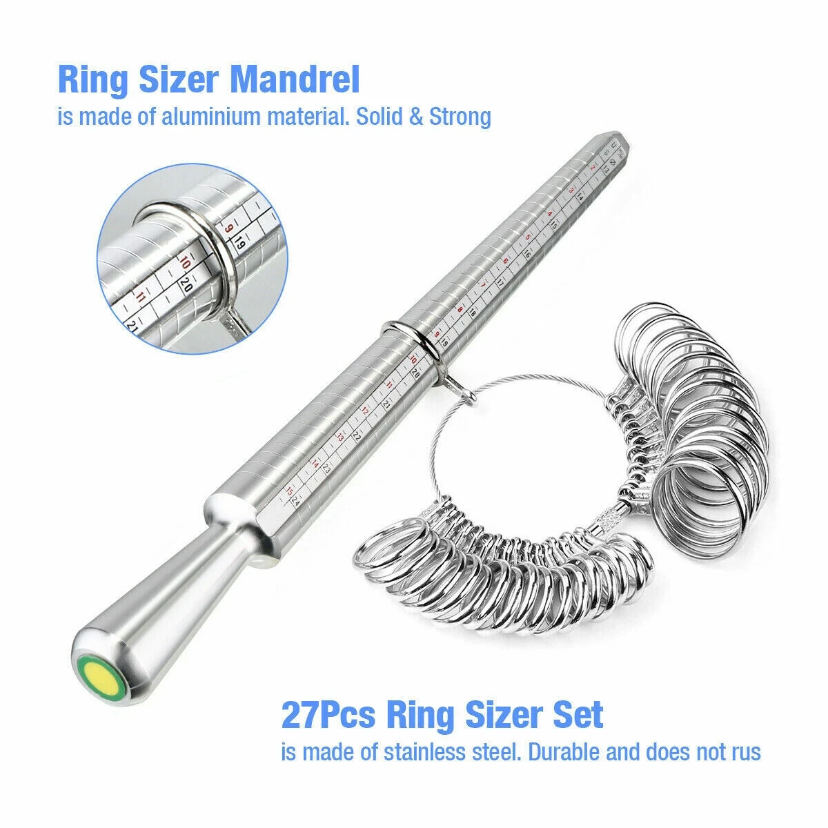 Metal Ring Sizer Guage Mandrel Finger Sizing Measure Stick Standard Jewelry Tool