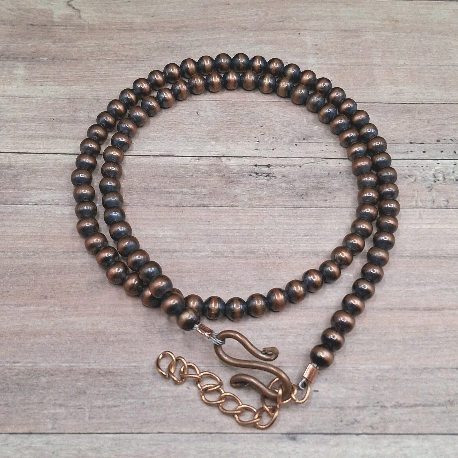 Solid Copper Navajo Desert Pearl Necklace 5mm Oxidized Beads 17-19″ Southwestern