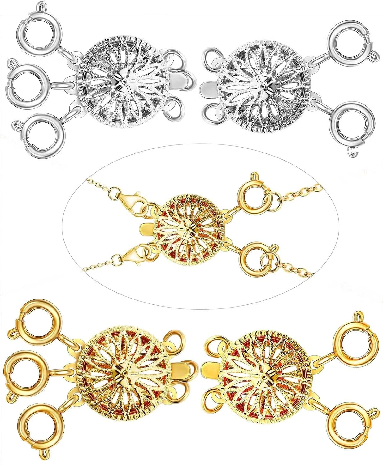 Necklace Layering Clasps Separator for Women 14k Gold & Silver Tangle Free Safet