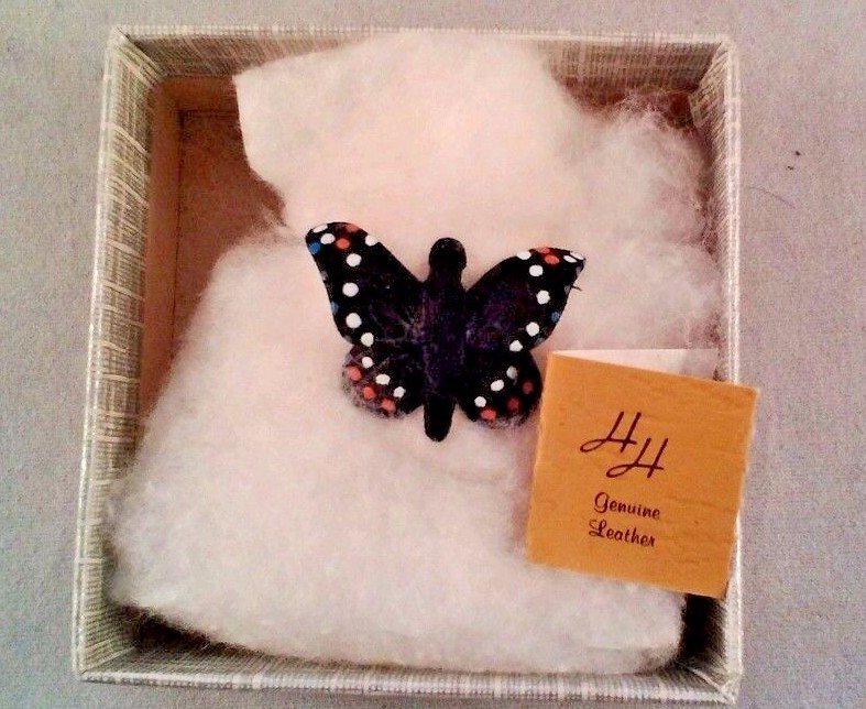 Hinterland Leather Butterfly push back Lapel Choice Yellow or Black in boxes